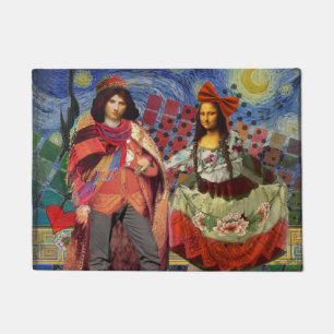 Felpudo Arte colorido divertido y romántico de Mona Lisa