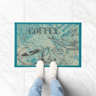 Felpudo Arte de café moderno azul teal