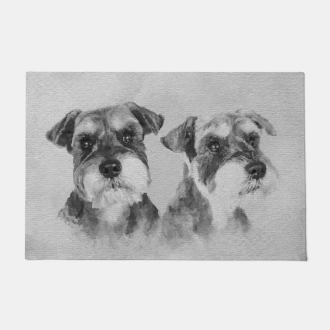 Felpudo Arte de Digitaces del Grayscale de los Schnauzers (Anverso)