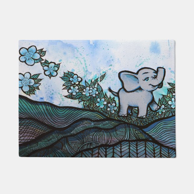 Felpudo Arte de elefante floral (Anverso)
