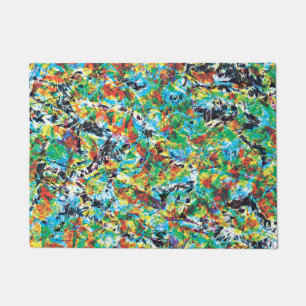 Felpudo Arte de estampado de flores de primavera verde azu