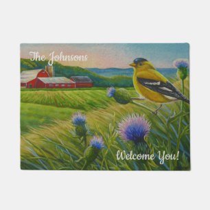 Felpudo Arte de granja de verano personalizado Goldfinch T