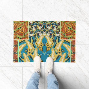Felpudo Arte de Mariposa Art Déco Amarillo y Turquesa Vibr