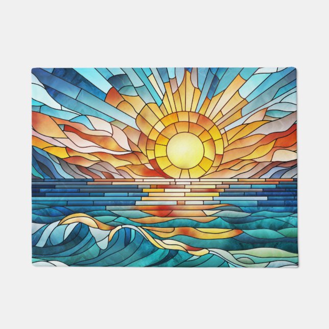 Felpudo Arte de mosaico de Ocean Sunset (Anverso)