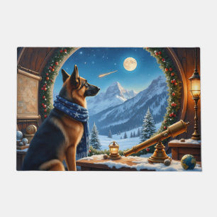Felpudo Arte de observatorio de Navidad con pastor alemán