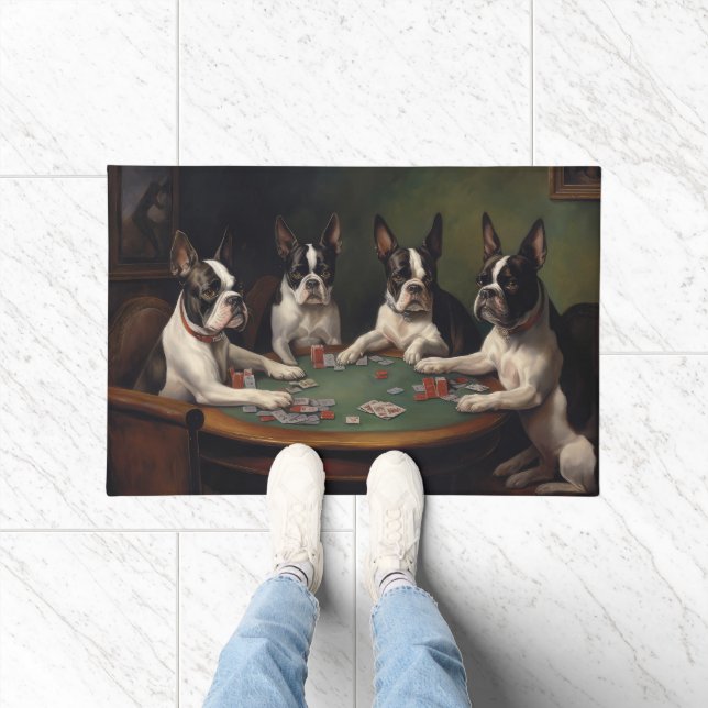 Felpudo Arte de perros Boston Terrier jugando póquer (Interior)