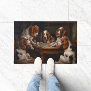 Felpudo Arte de perros Brittany Spaniel jugando póquer