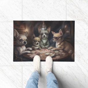 Felpudo Arte de perros Chihuahua jugando póquer