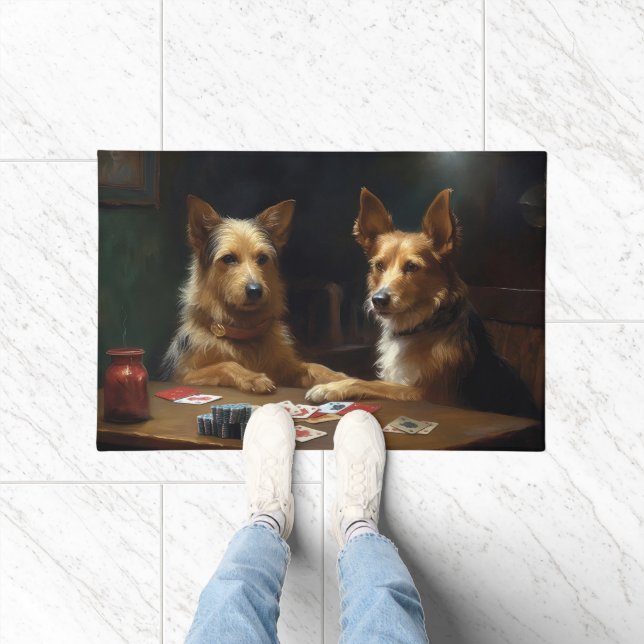 Felpudo Arte de perros Terrier australianos jugando póquer (Interior)
