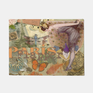 Felpudo Arte Deco Collage de Pavo Real Flapper de París Vi