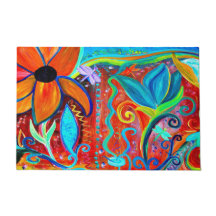 Arte floral abstract naranja, azul intuitivo
