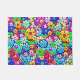 Felpudo Arte floral retro hippy