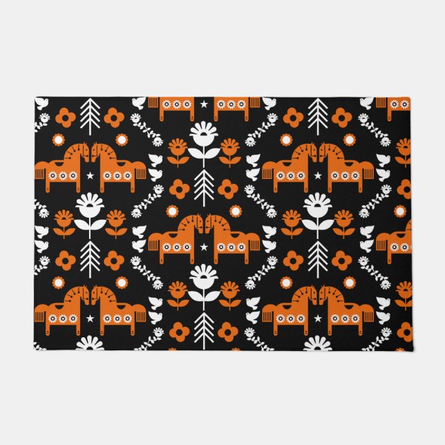 Felpudo Arte folclórico escandinavo de caballos (Anverso)