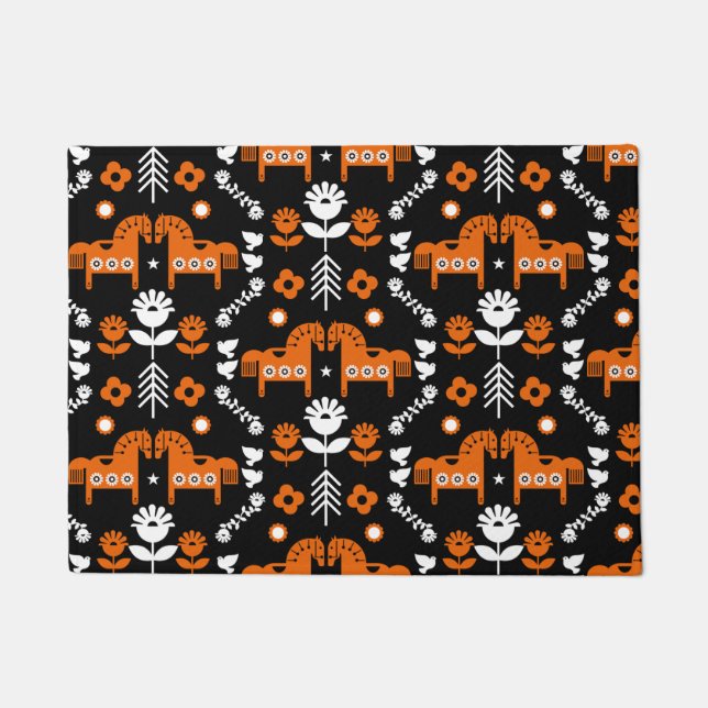 Felpudo Arte folclórico escandinavo de caballos (Anverso)