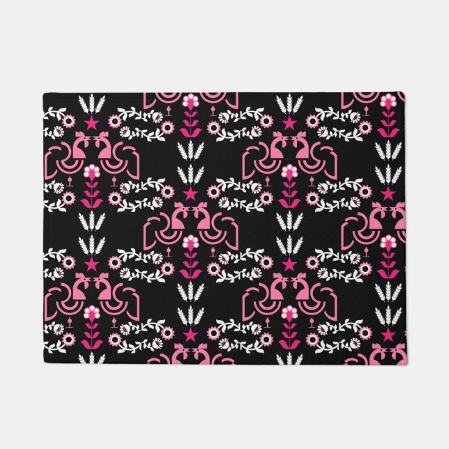 Felpudo Arte folclórico escandinavo de Cockerel (Anverso)