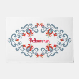 Felpudo Arte folclórico escandinavo "Velkommen" Bienvenida