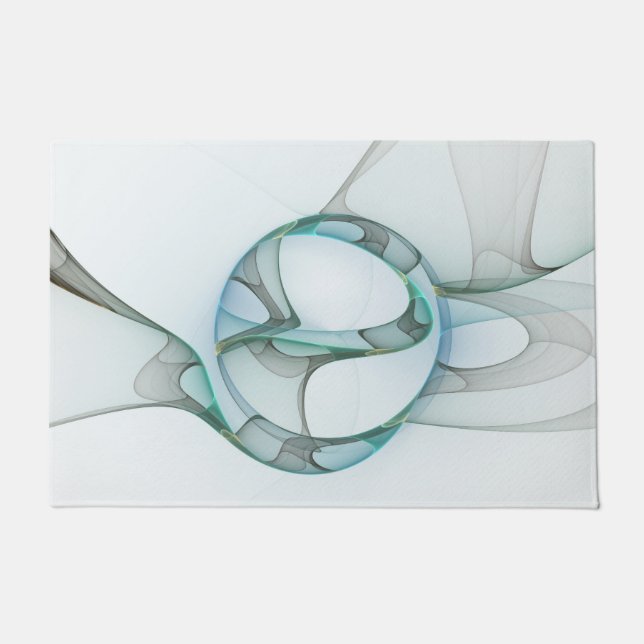 Felpudo Arte fractal abstracto moderno azul turquesa gris (Anverso)