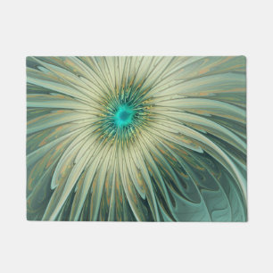Felpudo Arte fractal de flores de fantasía verde esmeralda