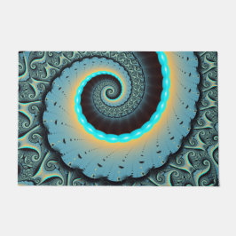 Felpudo Arte fractal en espiral abstracto azul turquesa na