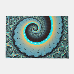 Felpudo Arte fractal en espiral abstracto azul turquesa na