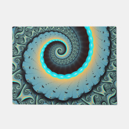 Felpudo Arte fractal en espiral abstracto azul turquesa na