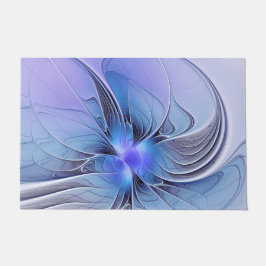Felpudo Arte fractal moderno abstracto lavanda azul