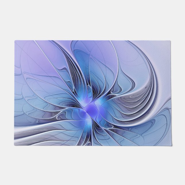 Felpudo Arte fractal moderno abstracto lavanda azul (Anverso)
