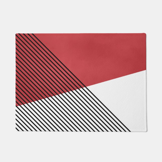 Felpudo Arte geométrico simple negro, blanco y rojo (Anverso)