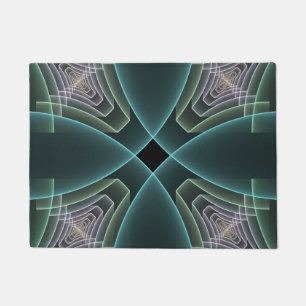 Felpudo Arte gráfico geométrico fractal teal moderno