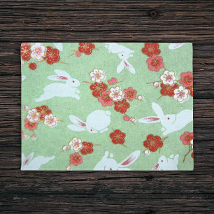 Felpudo Arte japonés: Doormat de sakuras verdes y conejos
