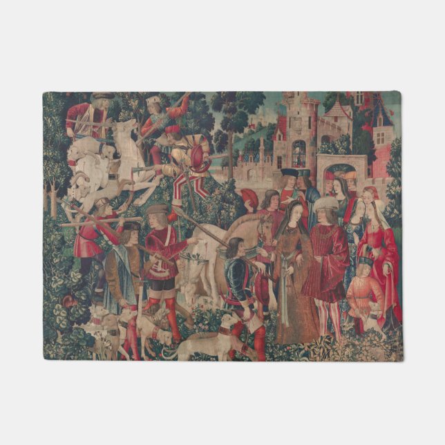 Felpudo Arte medieval de Unicornio: los cazadores vuelven  (Anverso)