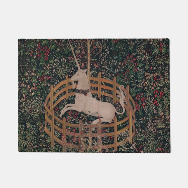 Felpudo Arte medieval de unicornio: Unicornio descansa en  (Anverso)