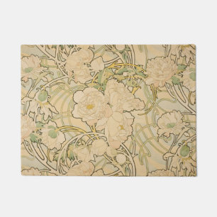 Felpudo Arte Nouveau, Peonies del vintage de Alfonso Mucha