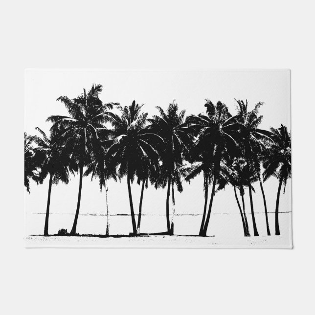 Felpudo Arte pop de palmeras blancas negras (Anverso)