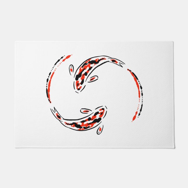 Felpudo Artista de pescado Koi japonés negro y rojo (Anverso)