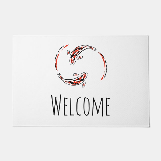 Felpudo Artista de pescado Koi japonés negro y rojo (Anverso)