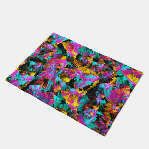 Felpudo Artsy Modern Neon Colores Black Abstract Paint Art
