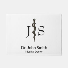 Felpudo Asclepiro médico simple profesional Blanco negro