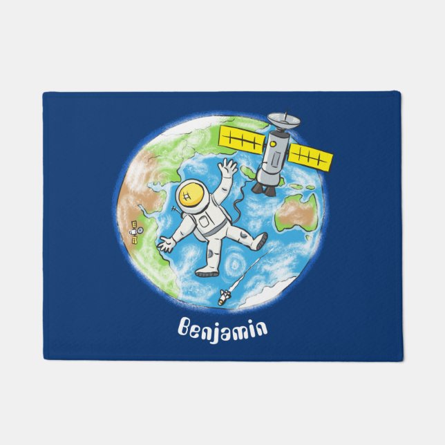 Felpudo Astronauta divertida en el espacio y el personaliz (Anverso)