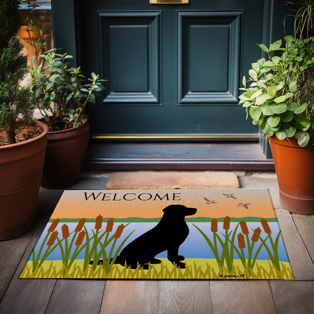 Felpudo Atardecer de ave negra de Labrador (Black Labrador Bird Dog Sunset Doormat for Labrador Owners.  Beautiful silhouette design.)