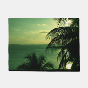 Felpudo Atardecer de Playa Vintage Cielo Verde-Azul Mar Pa