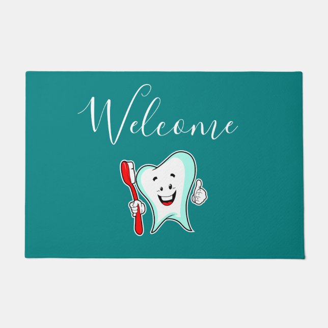 Felpudo Atención dental Feliz Diente con cepillo de diente (Anverso)