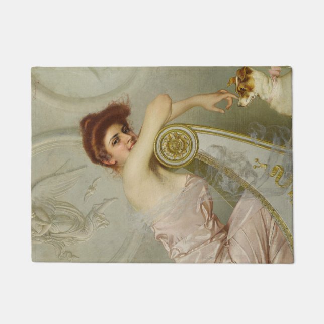 Felpudo Atractiva joven dama sorprendiendo a su cachorro p (Anverso)