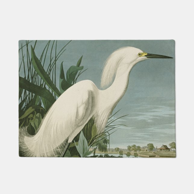Felpudo Audubon Snowy Heron White Egret Bird Birding (Anverso)