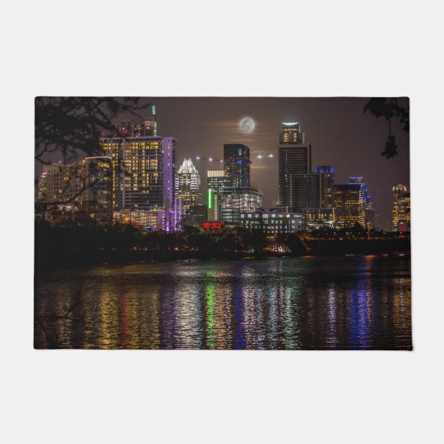 Felpudo Austin, Texas Skyline Full Moon (Anverso)