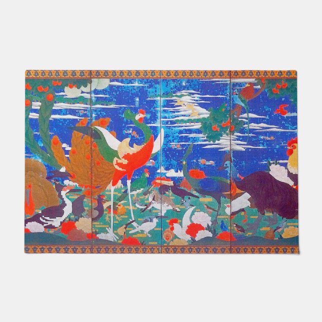 Felpudo Aves, animales y plantas florecientes (izquierda)  (Anverso)