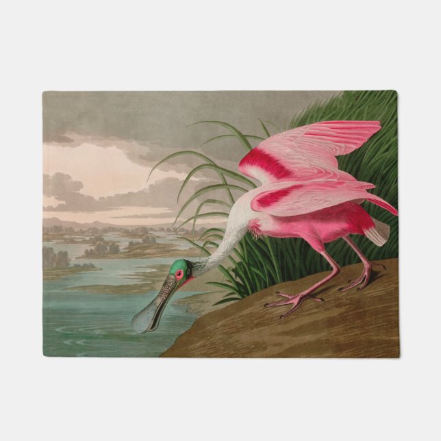 Felpudo Aves de la cucharada de Roseate para la impresión  (Anverso)