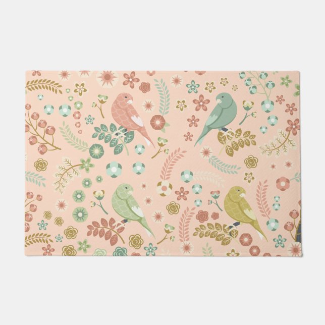 Felpudo Aves y ramas de Shabby Pastel Salmon (Anverso)