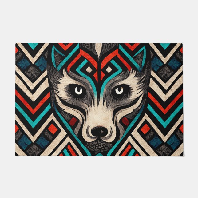 Felpudo Aztec Wolf Face (Anverso)