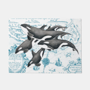 Felpudo Azul antiguo de la familia de las ballenas de la